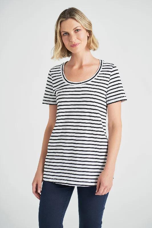 Casual Outfit For Women Organic Cotton T-Shirt - Black & White Stripe