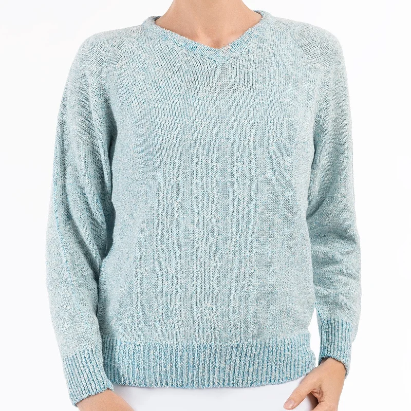 Women's Outerwear Attire V Neck Raglan Pullover in Turquoise