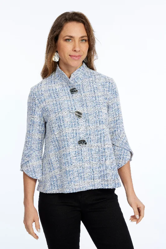 Chic Casual Wardrobe Essentials Women's Blue Swing Jacket Tweed Fabric Vaya LIOR