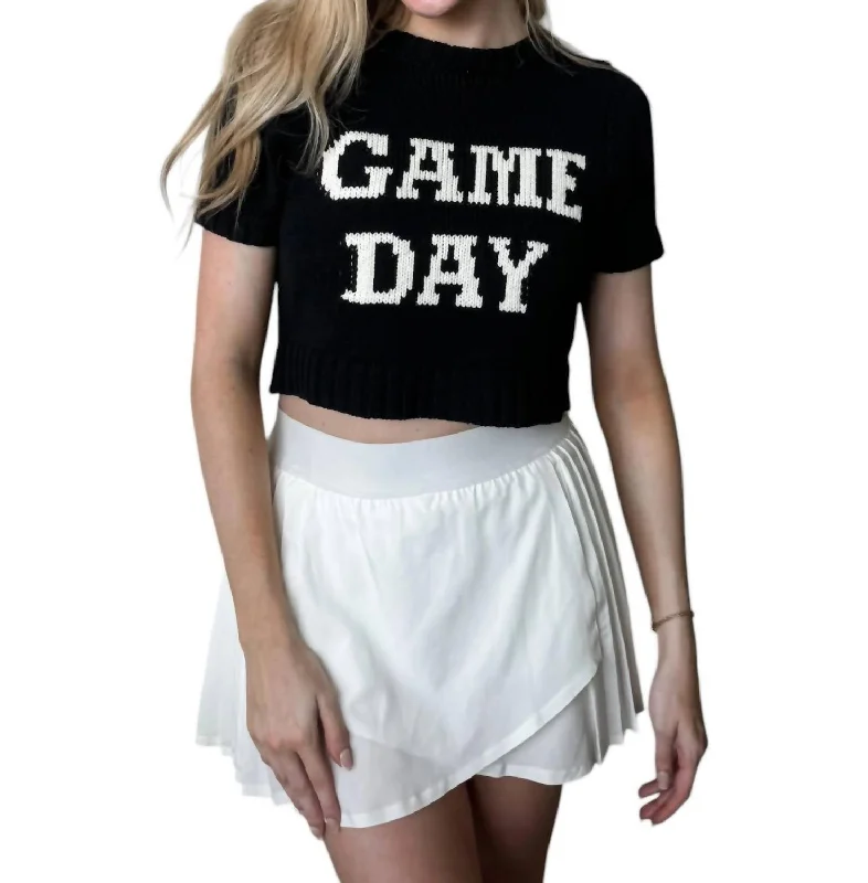 Festival Fashion Game Day Knit Top In Black