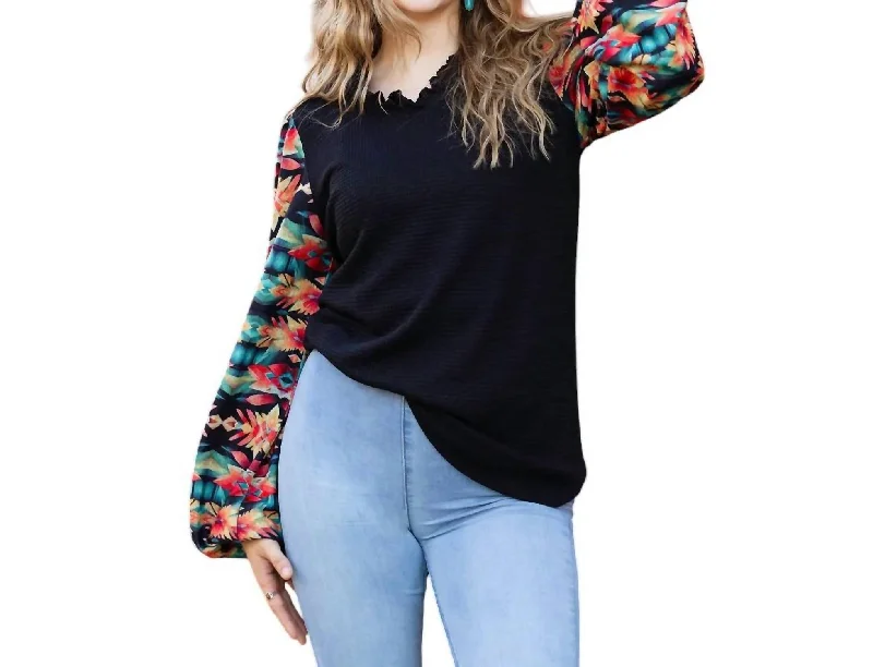 Must-Have Styles V-Neck Waffle Knit Top In Black Multi