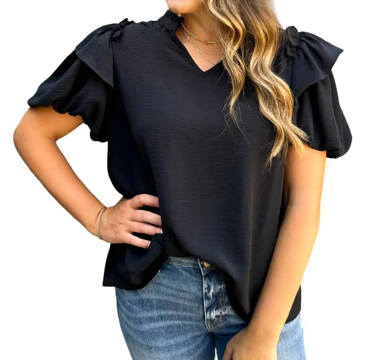 Women's Trendy Garments Basic Puff Sleeve Basic Top In Black