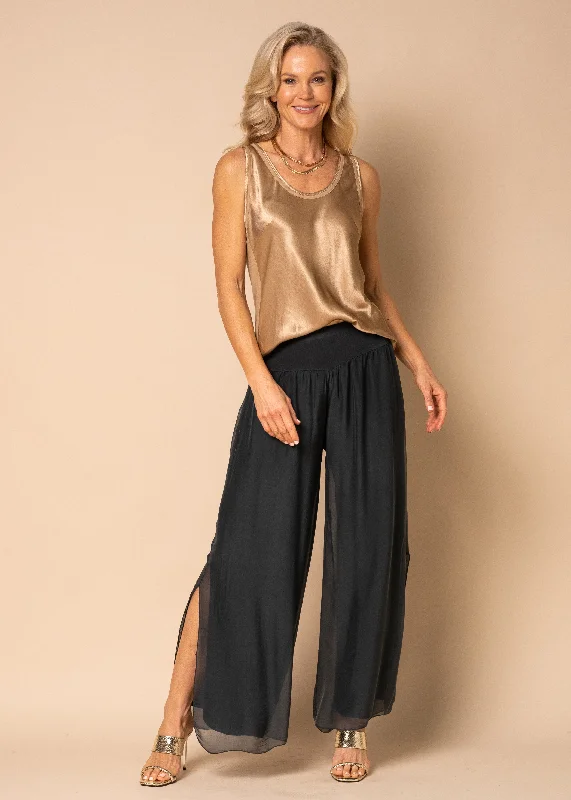 Women's Luxury Apparel Gia Silk Pants in Granite