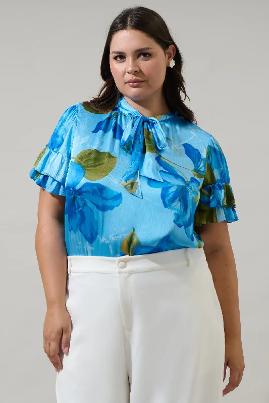 Chic Wardrobe Neiva Floral Tie Neck Bianca Blouse Curve