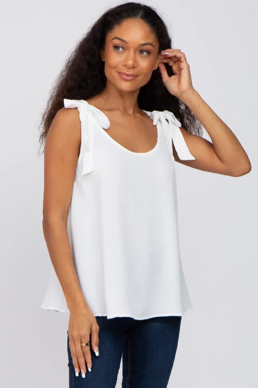 Online Clothing Stores White Shoulder Bow Tank Top