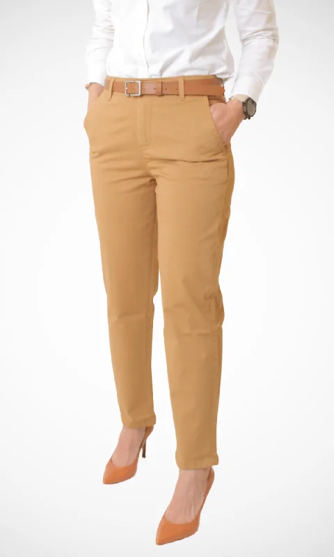 Women's Clothing Outfit Set Women Gabardine Pants (Café)