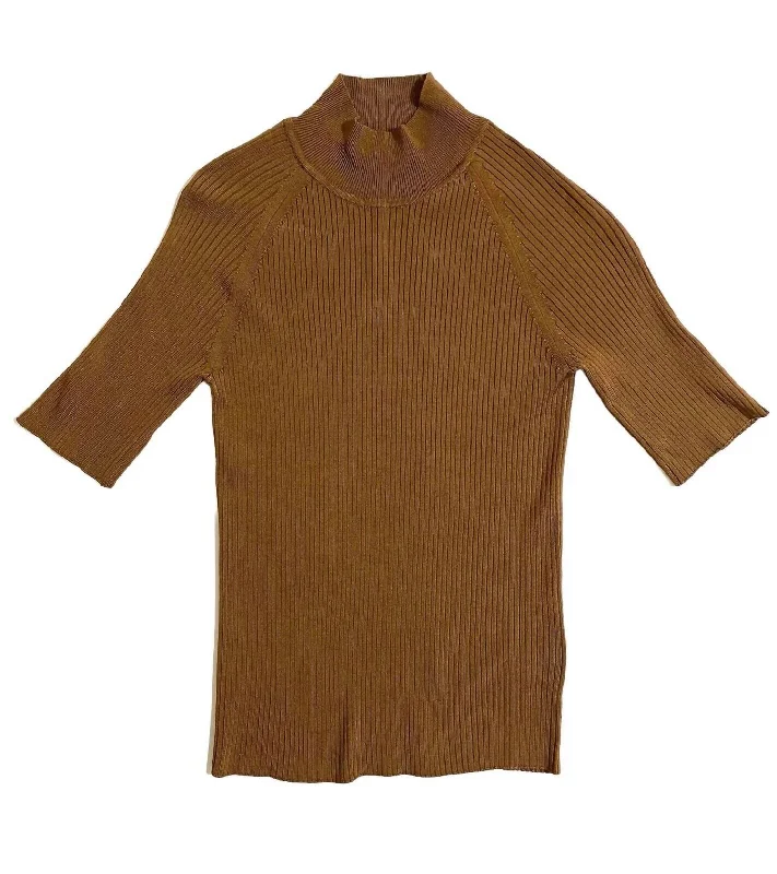 Outfits Ideas Women's Mock Neck Short Sleeve Knit Top In Brown