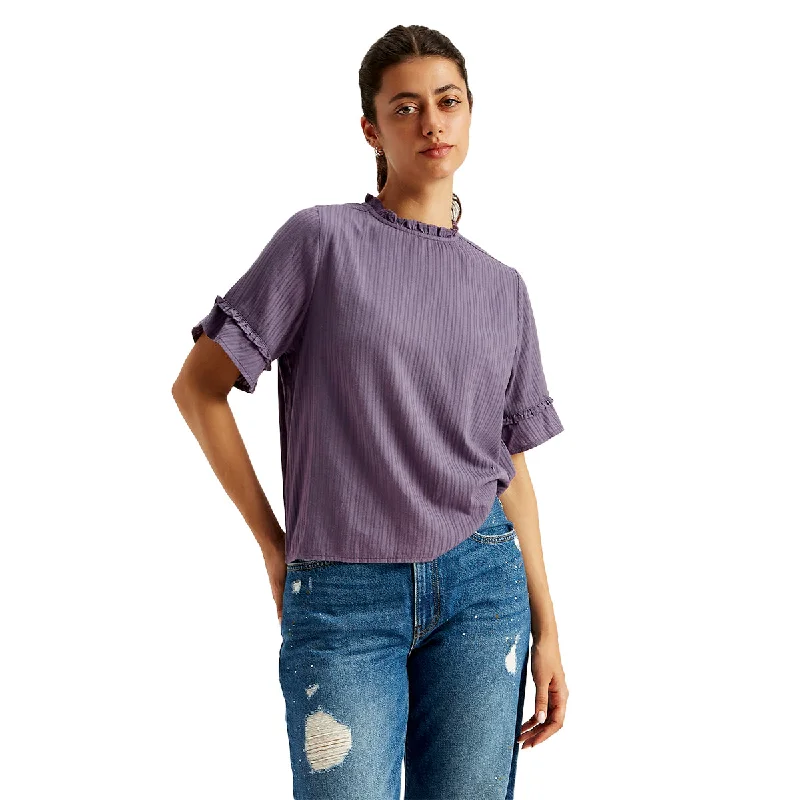 Trendy Women's Dresses Online Women's Striped Purple High Neck Top