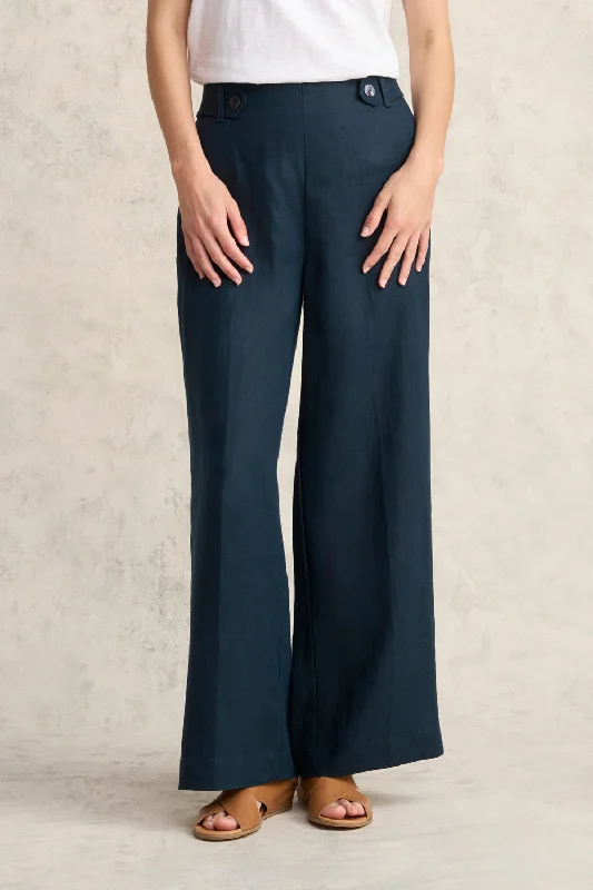 Women's Clothes And Apparel Full Length Waist Tab Linen Pant - Ink