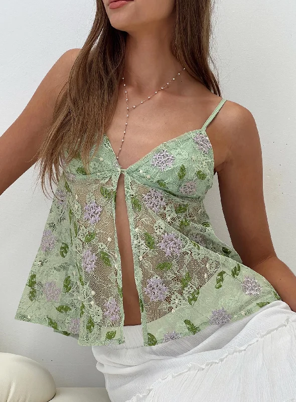 Women's Fashion Essentials Vines Lace Cami Top Green