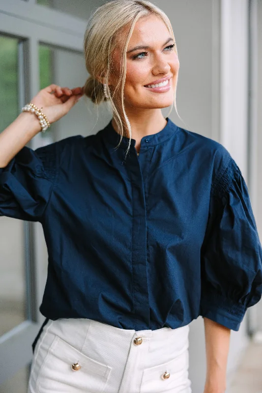 Affordable Online Boutiques Pinch: All That You Love Navy Blue Cotton Blouse