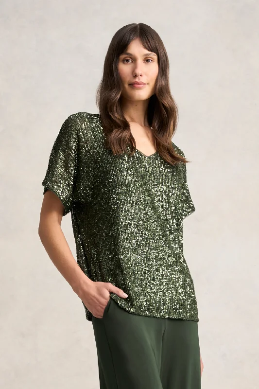 Stylish Dresses for Women Sequin T-Shirt - Khaki