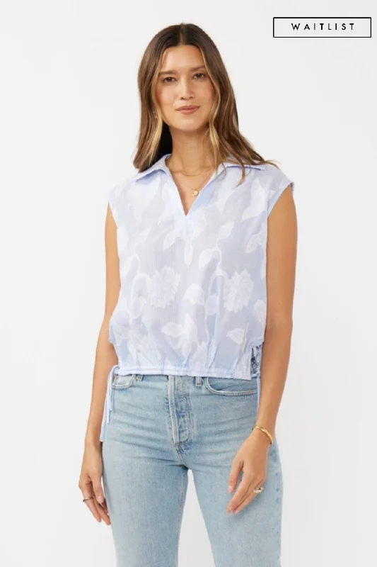 End Of Season Sale Clothing Waitlist 4/23 ♥ Drew Sleeveless Stripe Print Embroidered Drawstring Waist Top Blue