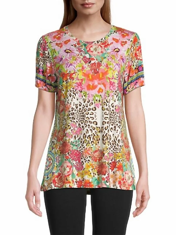 Women's Garments Wild Garden Printed Puff-Sleeve Flared T-Shirt In Multi