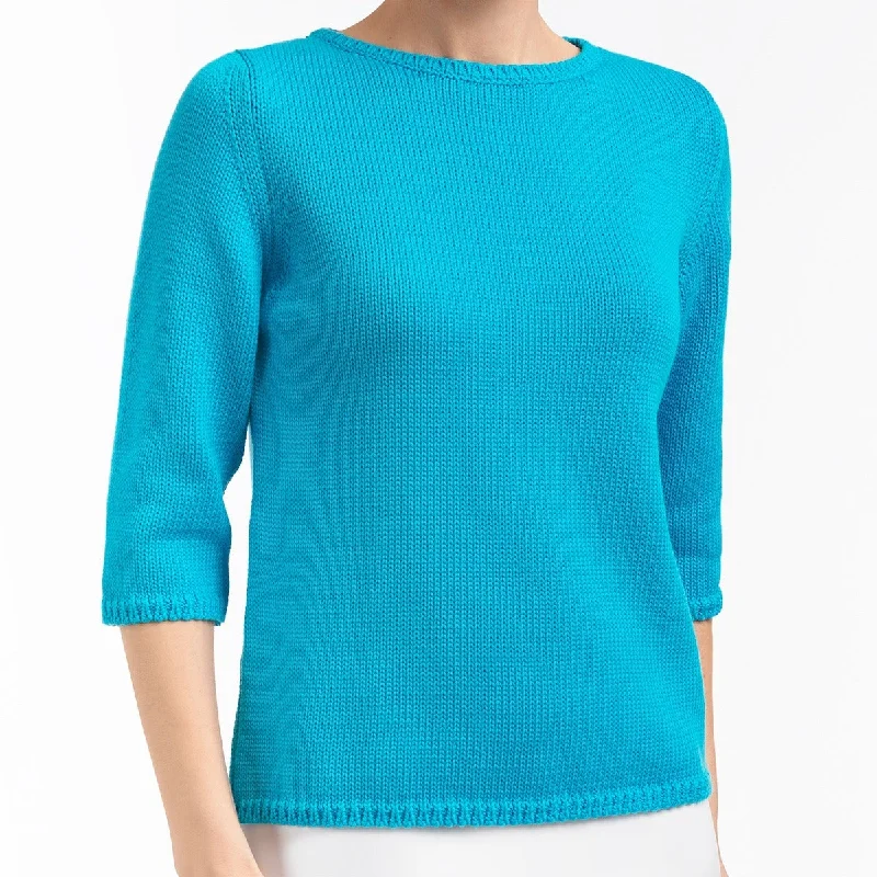 Women's Elegant Evening Outfit 3/4 Sleeve Pullover in Aquamarina