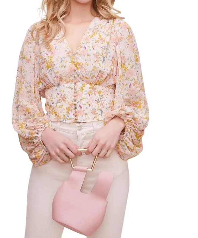 Women's Transitional Garments Volume Sleeve Floral Top In Pink