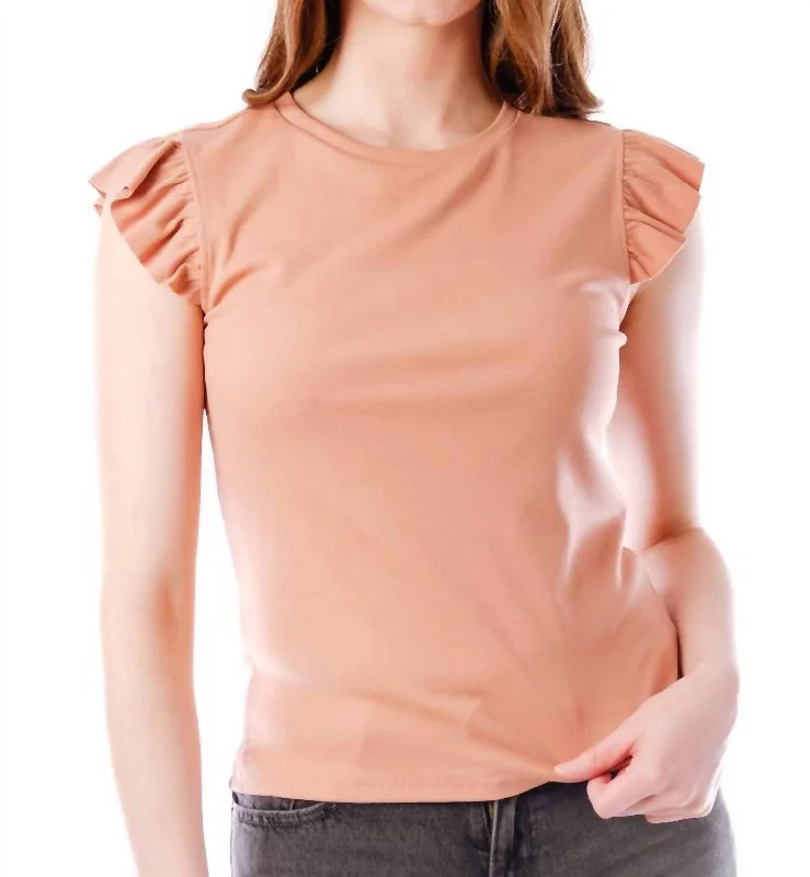 Bold Fashion Ruffle Cap Sleeves Ribbed Knit Top In Sienna