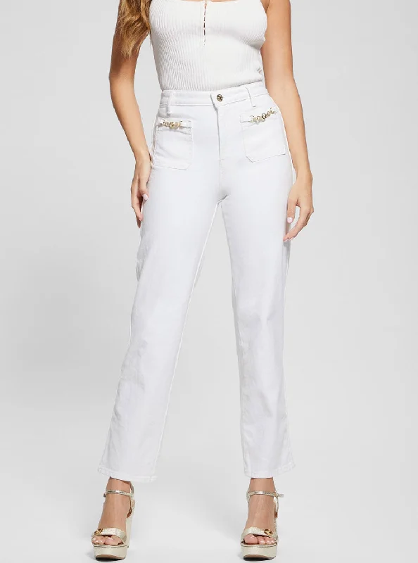 Women's Apparel And Garments High-Rise Straight Leg Relaxed Jeans in White Wash