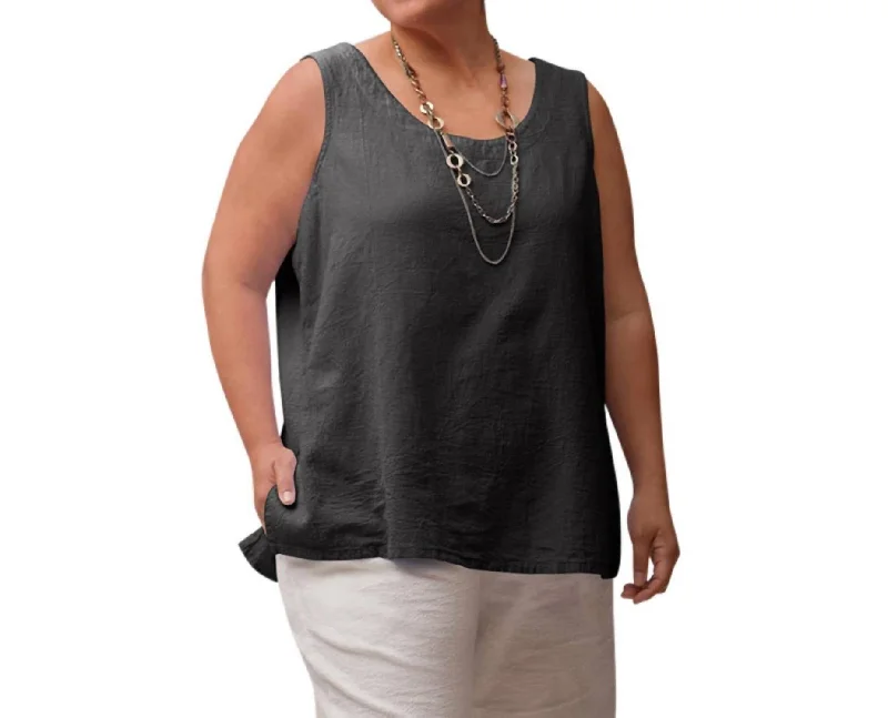 Luxe Women's Fashion Crinkle Cotton Sleeveless Top - Plus In Black