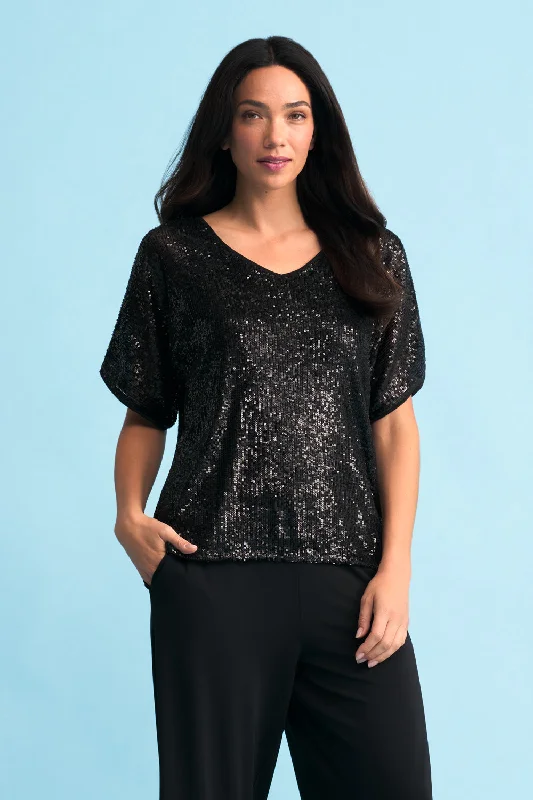 Women's Work Outfit Sequin T-Shirt - Black