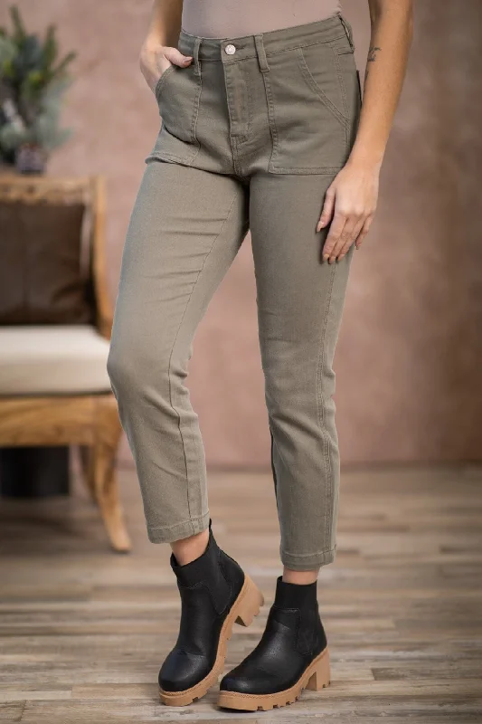 Elegant Styles Judy Blue Olive Carpenter Pants