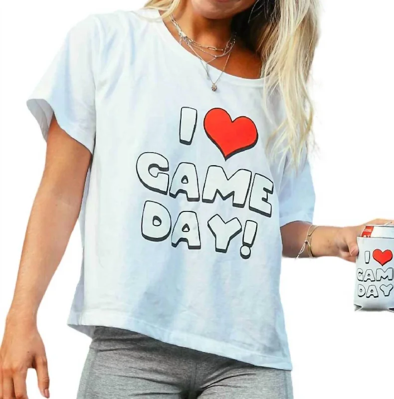 Stylish Women's Garments I Heart Gameday Crop Tee In White