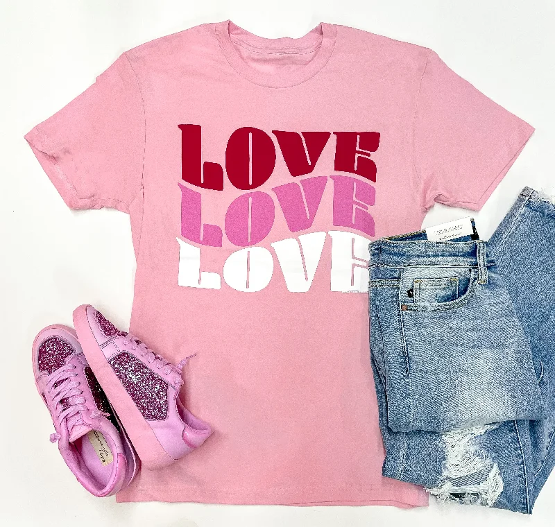 Women's High-Fashion Attire Groovy Love Short Sleeve Graphic Tee in Light Pink