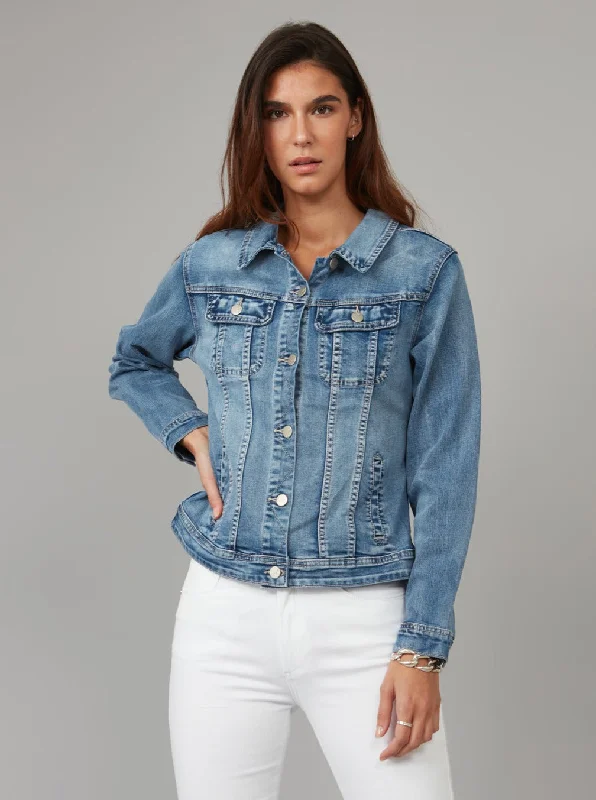 Women's Relaxed Outfit Gabriella-LBD Classic Denim Jacket - Light Blue Distressed