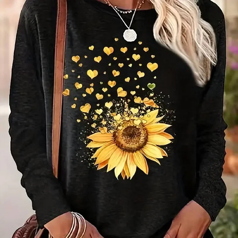 Women's Athletic Garments Sunflower Crew Neck Top In Black