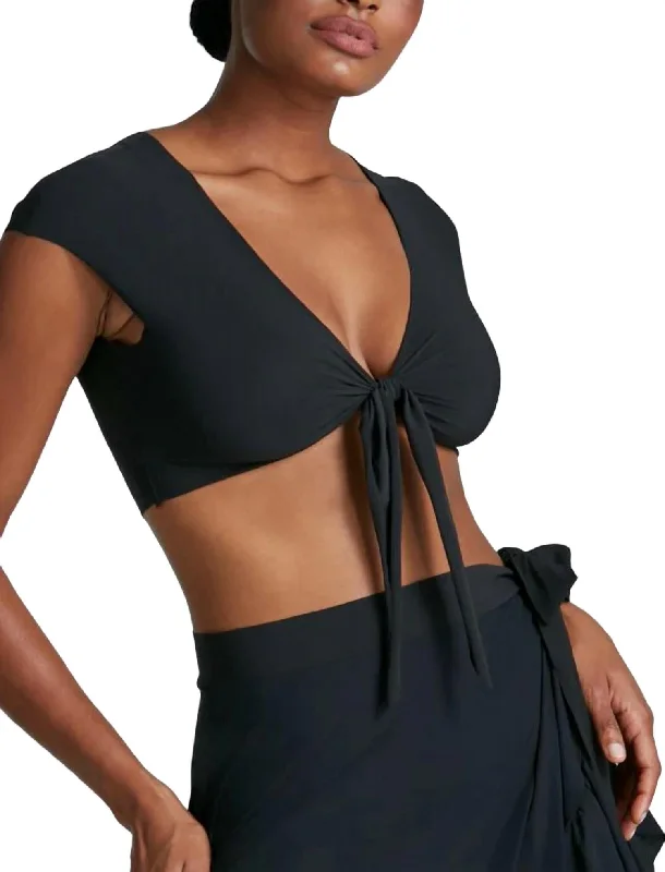 Women's Activewear Garments Classic Wrap Cover Up Crop Top In Black