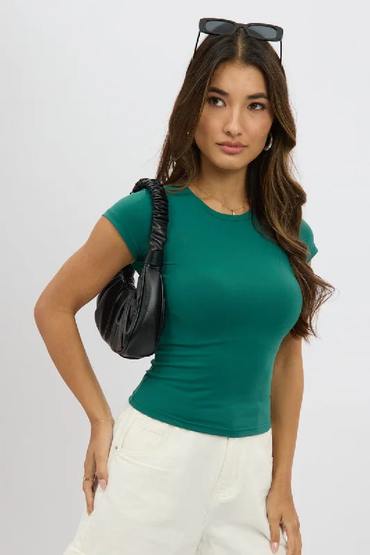 Chic Casual Wardrobe Essentials Green T-Shirt Cap Sleeve Supersoft