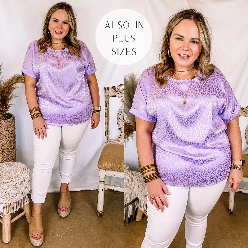 Women's Classic Attire Last Chance Size 3XL | Complete Awe Short Sleeve Satin Leopard Print Top in Lavender