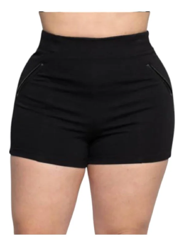 Exclusive Women's Fashion Collection Ponte Zip Back Hot Shorts In Black