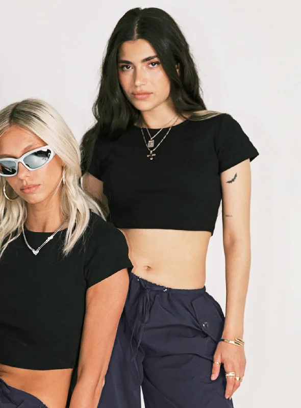 Casual Fashion Classic Crop Tee Black Petite