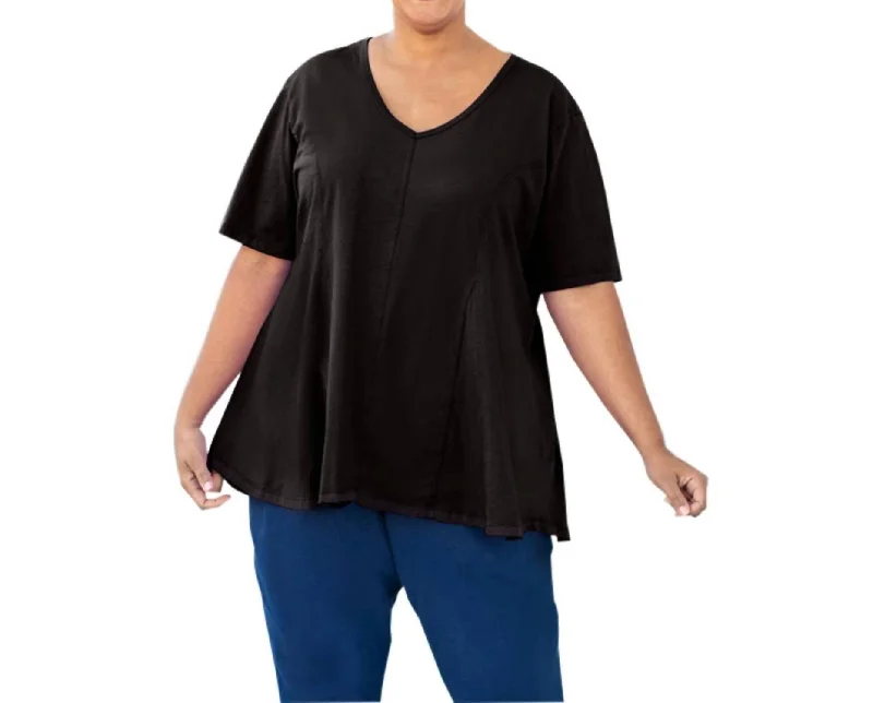 Holiday Gift Guide Sale Solid Idalia Short Sleeve Cotton Knit Top - Plus In Black