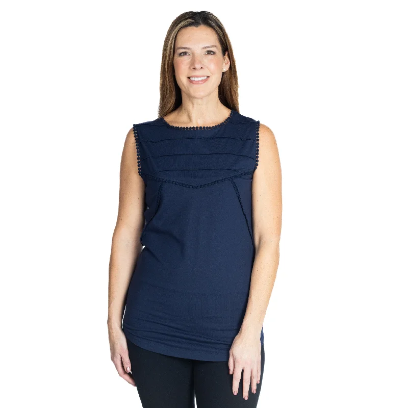 Sale Clearance Navy Blue Embellished Sleeveless Top