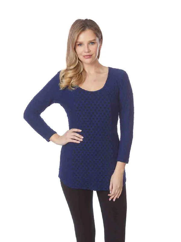 Sophisticated Fashion Tianello "Lemore "Knit Jacquard "Koi" Blouse-Cobalt Blue