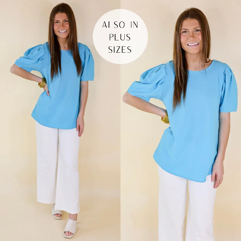 Women's Office Attire Share The Love Pleated Short Sleeve Top in Blue