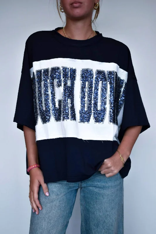 Women's Clothing for Every Occasion Touchdown Sequin Pullover In Navy