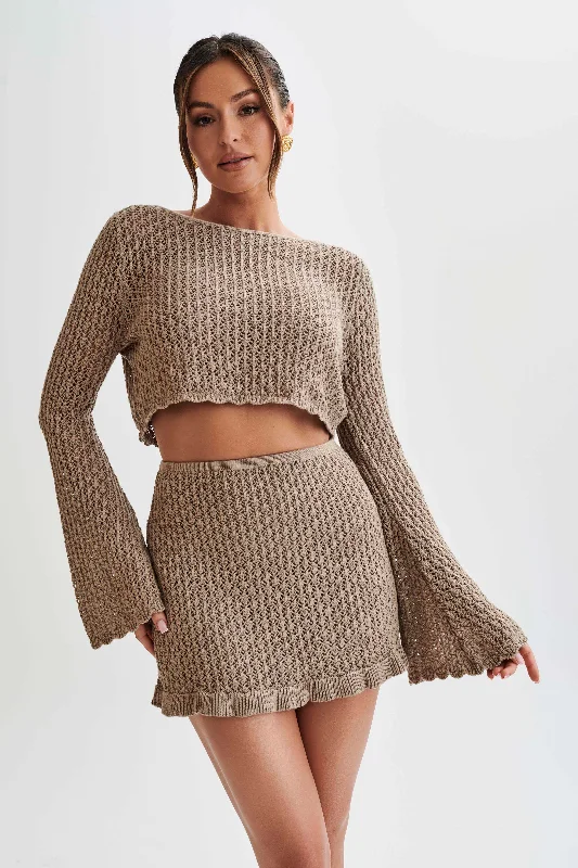 End Of Season Sale Clothing Sian Knit Long Sleeve Crop Top - Taupe