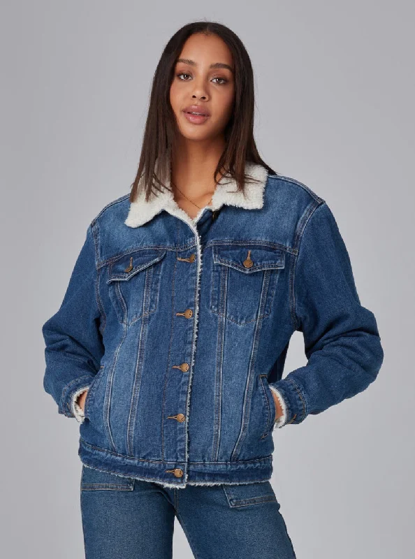 Formal Outfit For Women RIVER-DSB Sherpa Trucker Jacket - Deep Sea Blue