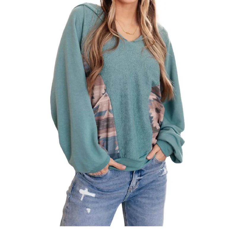 Modern Casual Clothing Southwest Sunrise Patchwork Hoodie In Green