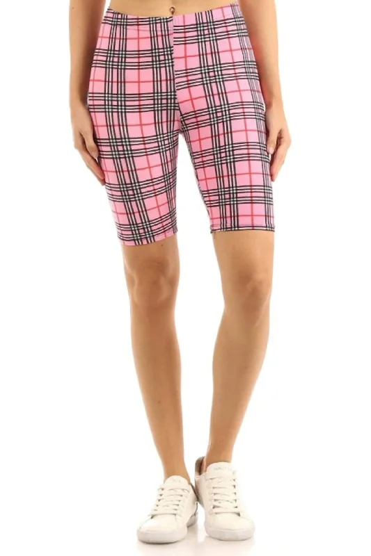 Sophisticated Women's Fashion Plaid Biker Babe Shorts In Pink