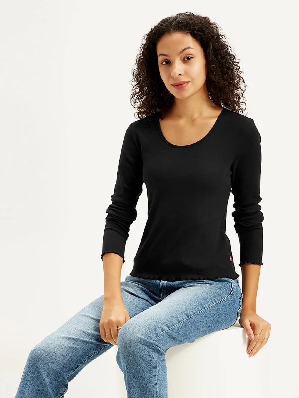 Comfortable Outfit For Women Women's Solid Black Round Neck Top