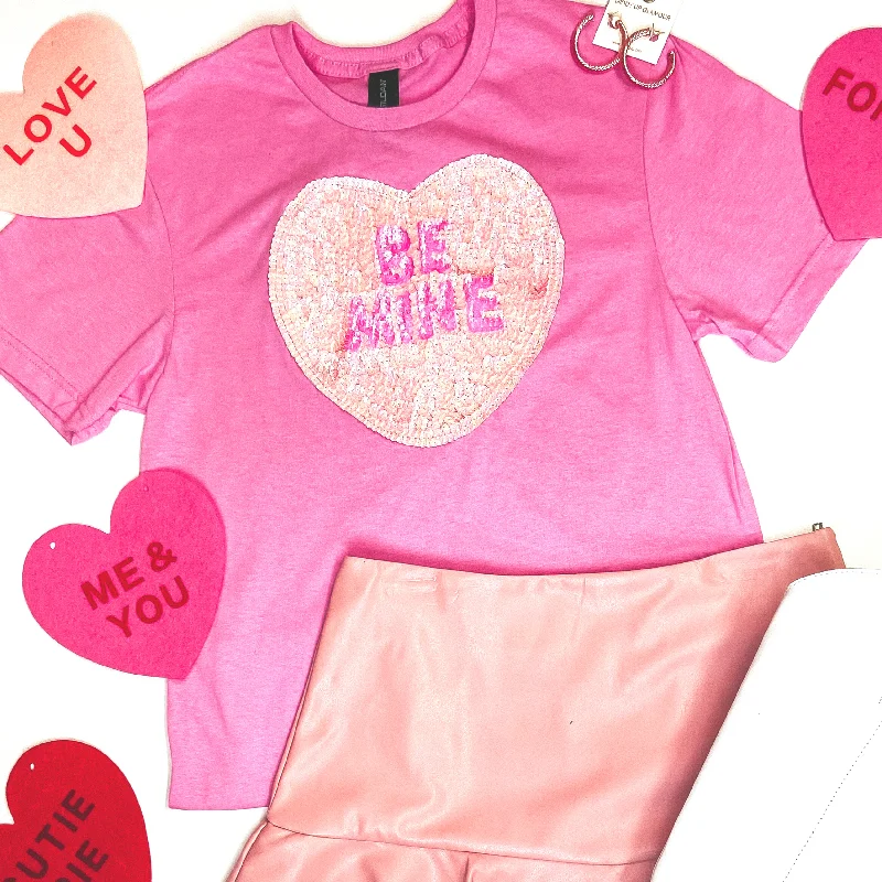 Women's Comfy Attire For Lounging Be Mine Sequin Heart Short Sleeve Graphic Tee in Pink