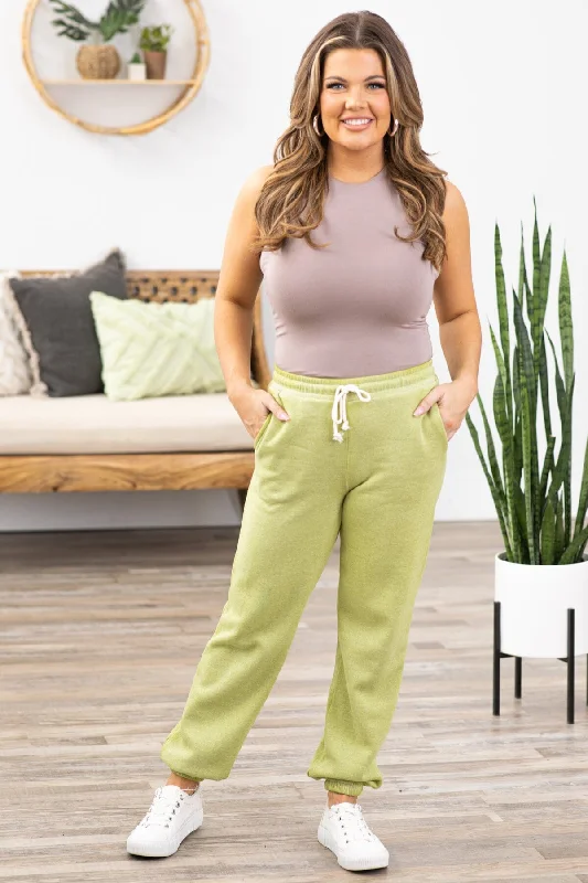 Affordable Luxury Women's Apparel Light Olive Pigment Dyed Jogger Sweatpants