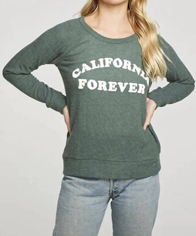 Stylish Loungewear for Women Rpet Knit Long Sleeve Raglan Pullover California Forever In Greenhouse