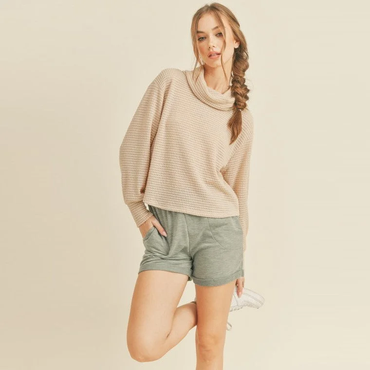 Online Boutiques Best Turtleneck Long Sleeve Top (Oatmeal)