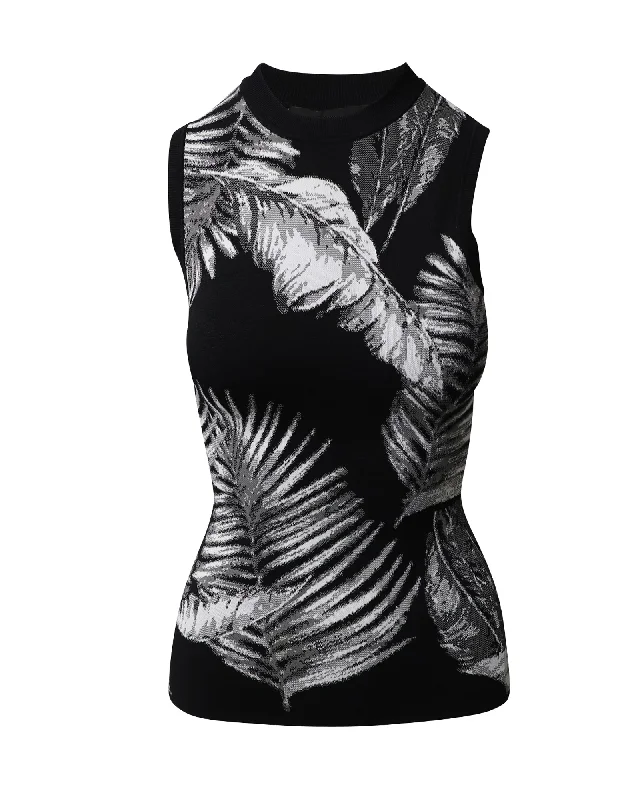 High End Fashion T by Alexander Wang Hawaiian Print Jacquard Sleeveless Top in Black Rayon