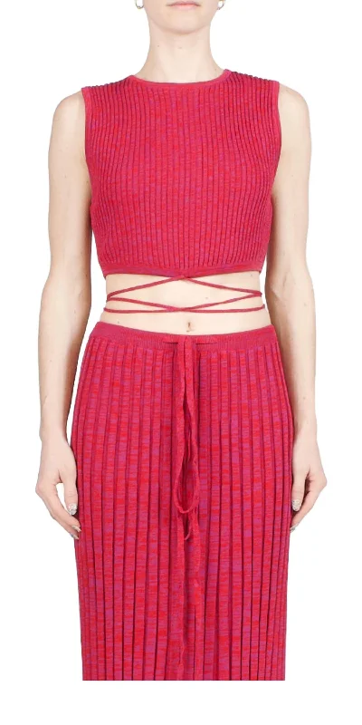 Women's High-Fashion Garments Sleeveless Knit Tie Crop In Raspberry